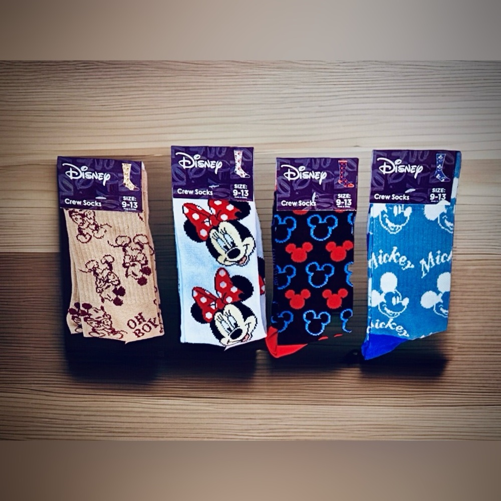 Disney Mickey and Minnie Mouse Crew Socks Set - Tan, White, Black, Red, Blue
